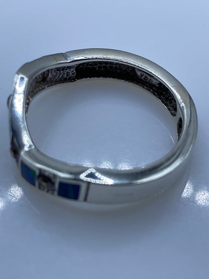 Anillo de Plata .950 Ópalo de Fuego Azul — Diseño Geométrico — foto 5