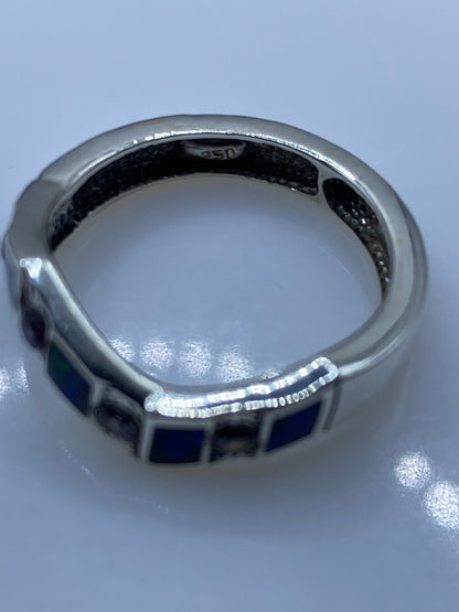 Anillo de Plata Ópalo de Fuego Azul — Geométrico Moderno — foto 5