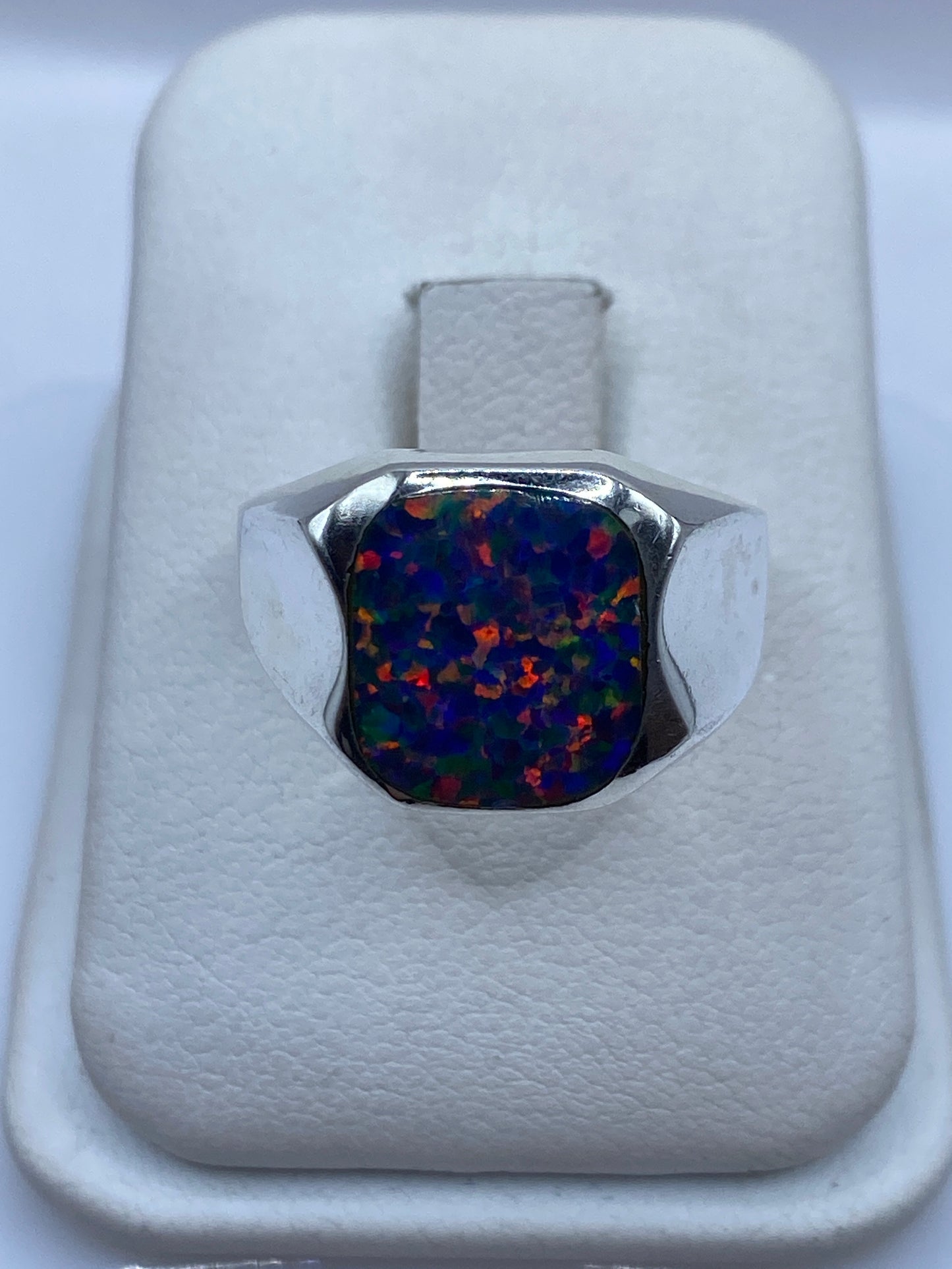 Anillo Ópalo de Fuego Plata .950 — Banda Ancha Unisex — foto 1