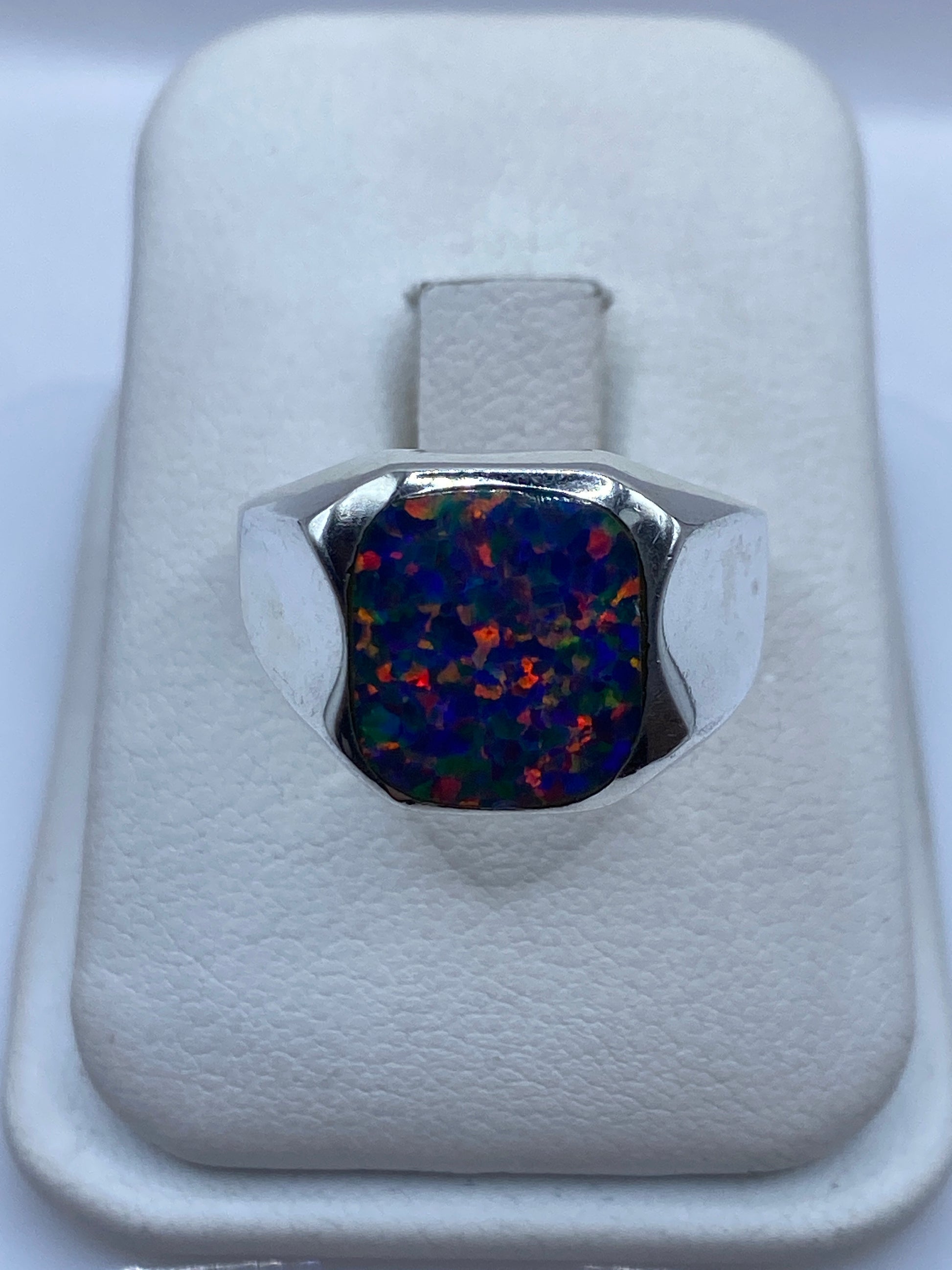 Anillo Ópalo de Fuego Plata .950 — Banda Ancha Unisex — foto 1