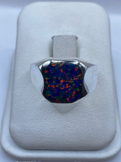 Anillo Ópalo de Fuego Plata .950 — Banda Ancha Unisex — foto 1