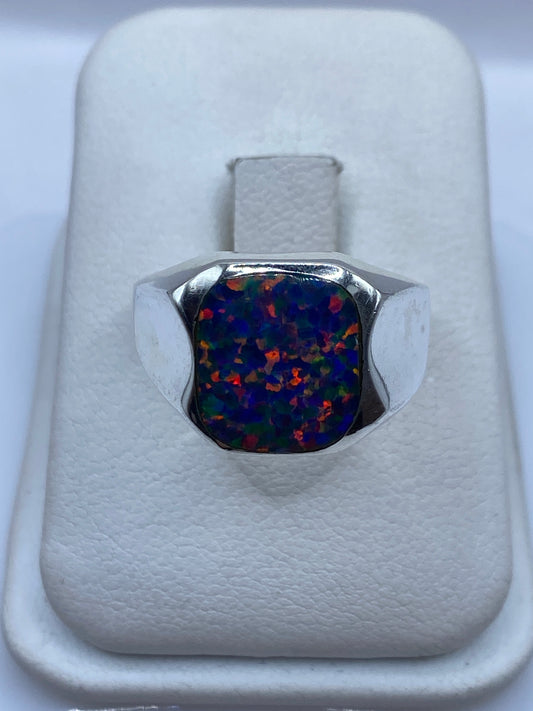 Anillo Ópalo de Fuego Plata .950 — Banda Ancha Unisex — foto 1