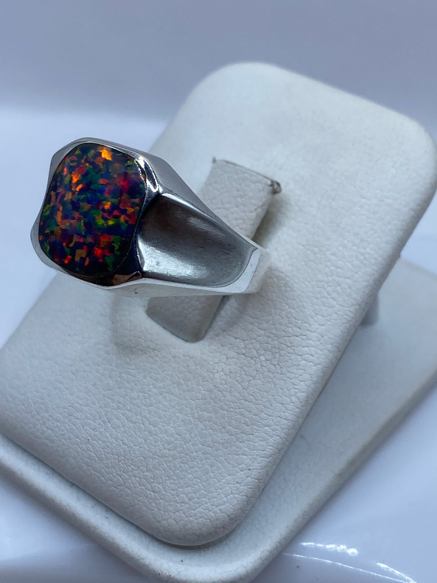 Anillo Ópalo de Fuego Plata .950 — Banda Ancha Unisex — foto 2