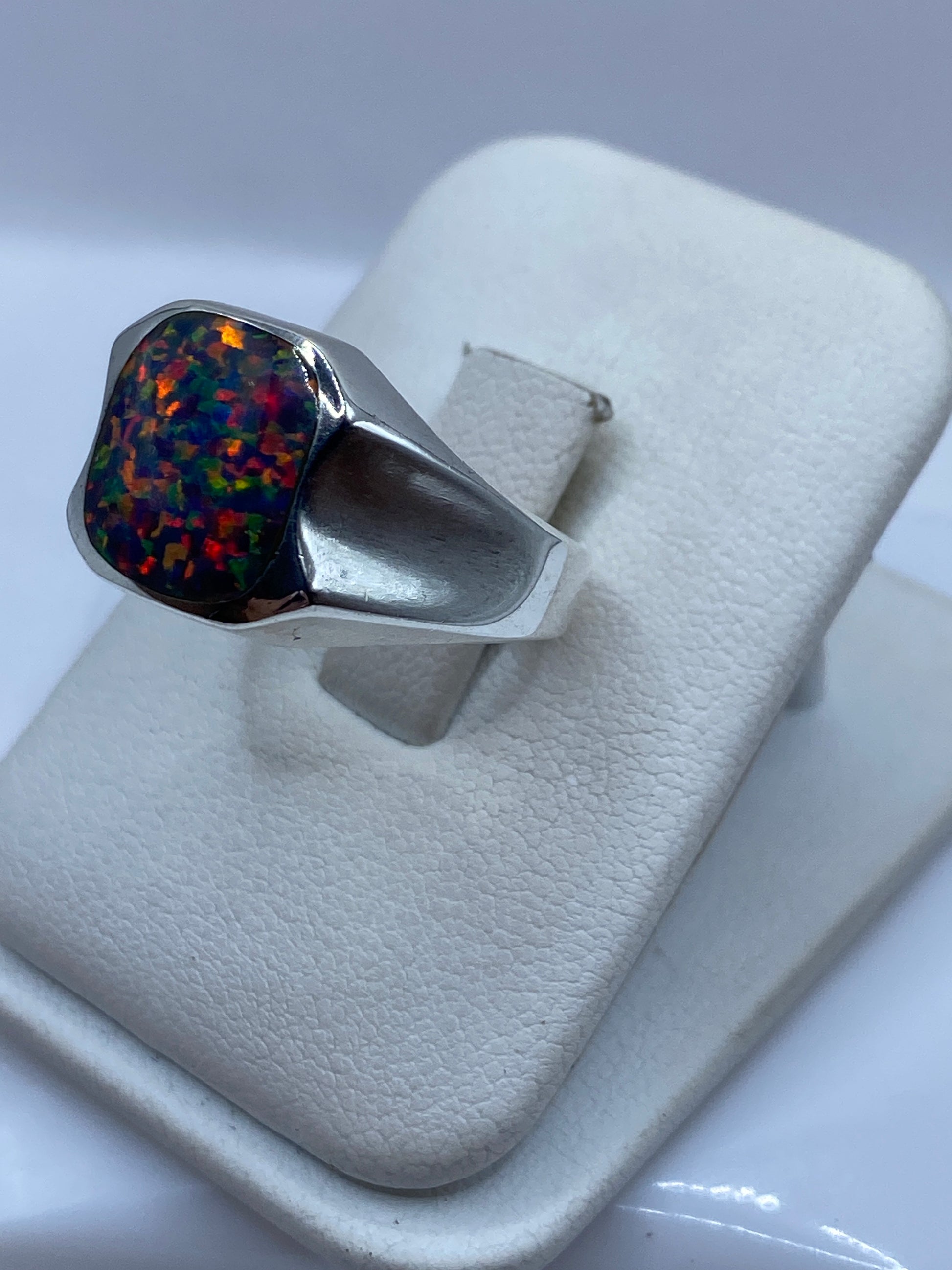 Anillo Ópalo de Fuego Plata .950 — Banda Ancha Unisex — foto 2