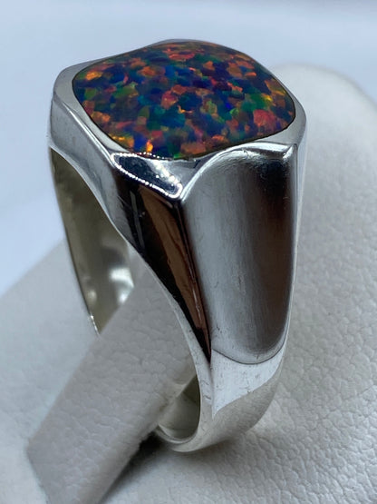 Anillo Ópalo de Fuego Plata .950 — Banda Ancha Unisex — foto 3