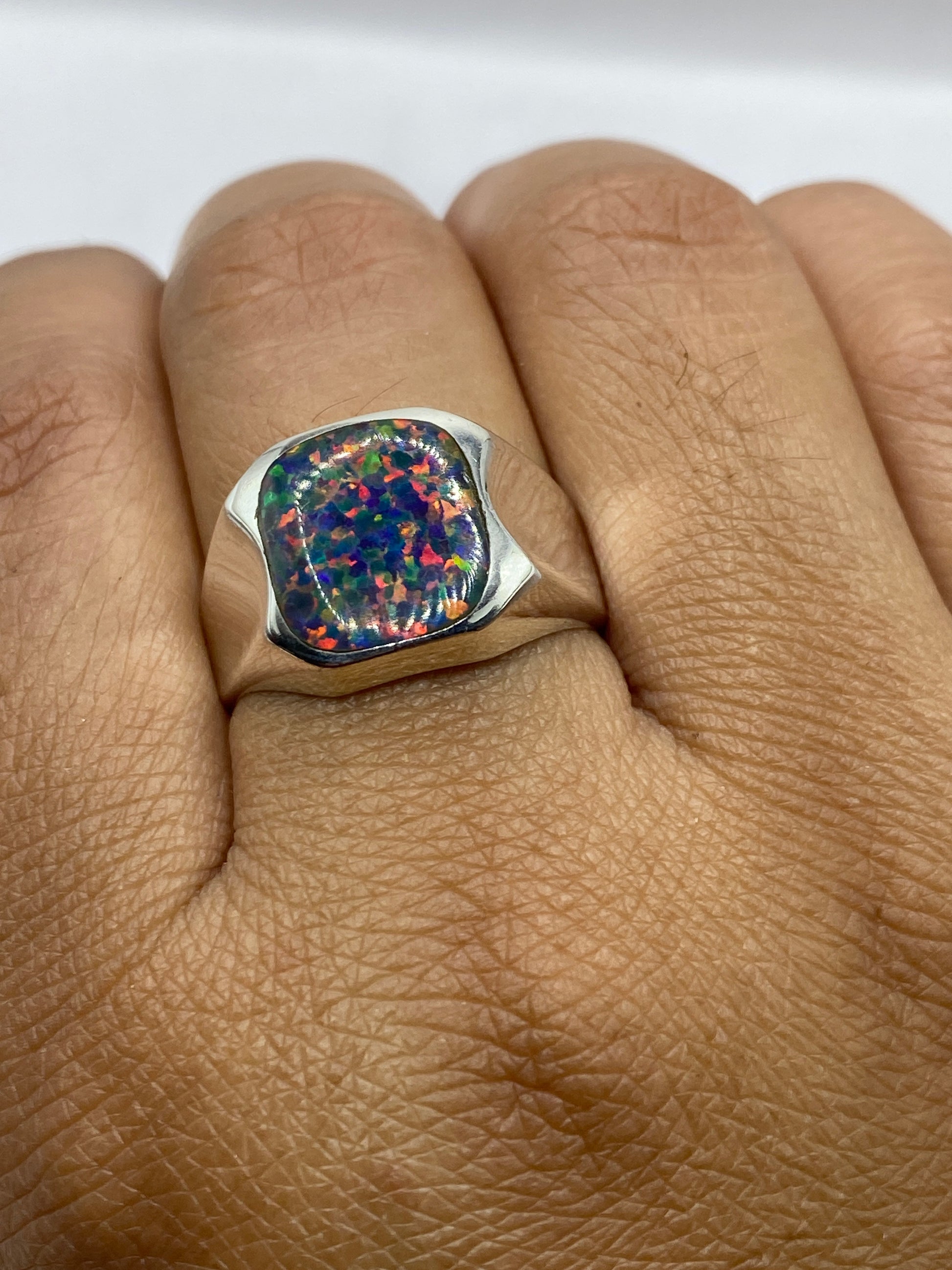 Anillo Ópalo de Fuego Plata .950 — Banda Ancha Unisex — foto 4
