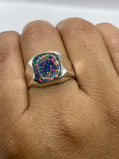 Anillo Ópalo de Fuego Plata .950 — Banda Ancha Unisex — foto 4