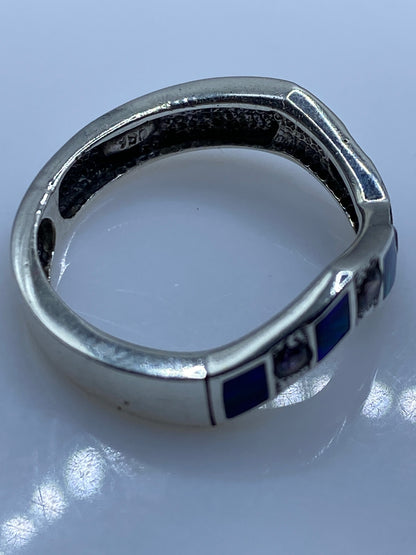 Anillo de Plata Ópalo de Fuego Azul — Diseño Geométrico — foto 5