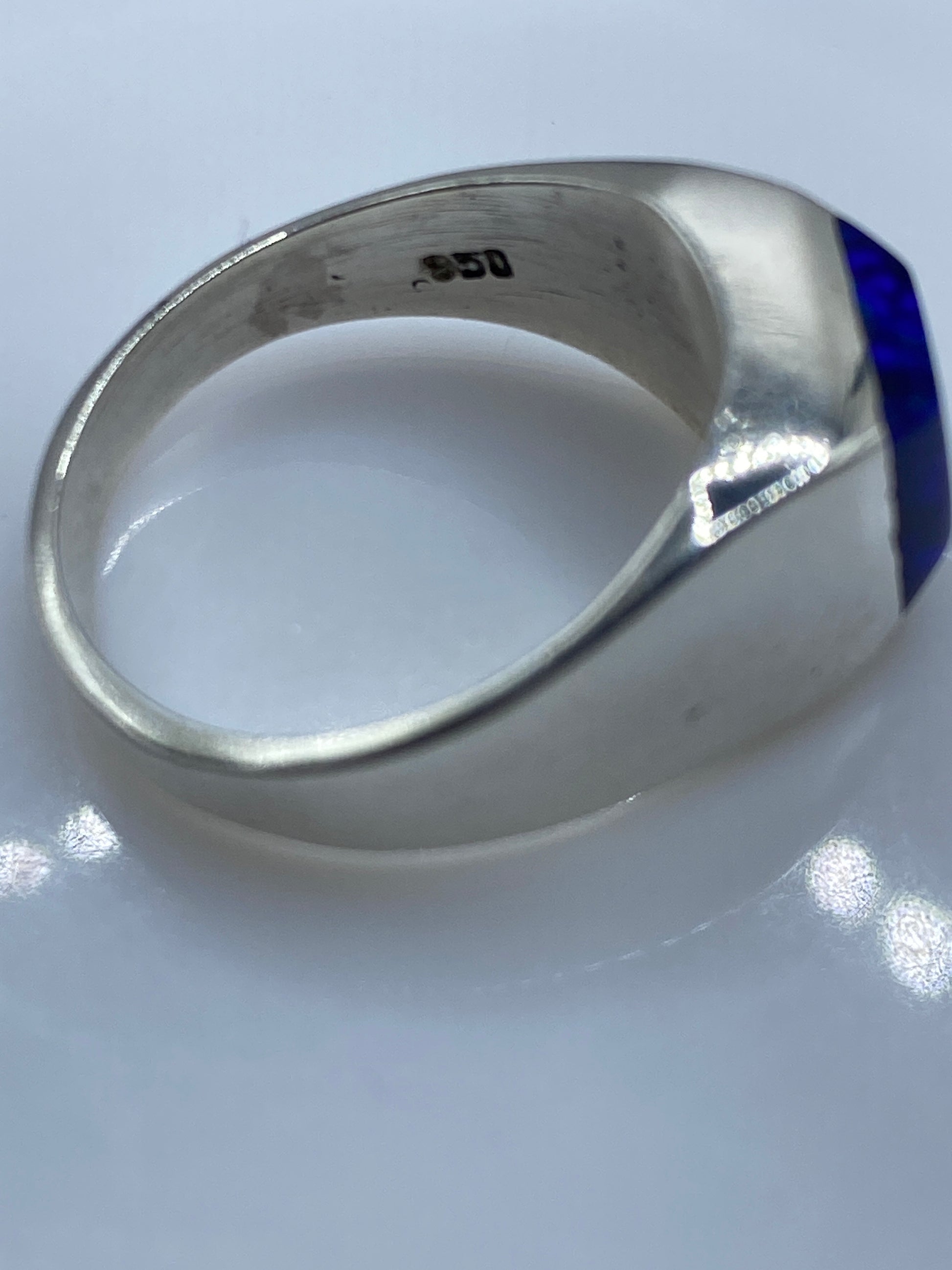 Anillo Solitario Plata 950 Ópalo de Fuego Azul — Unisex — foto 5