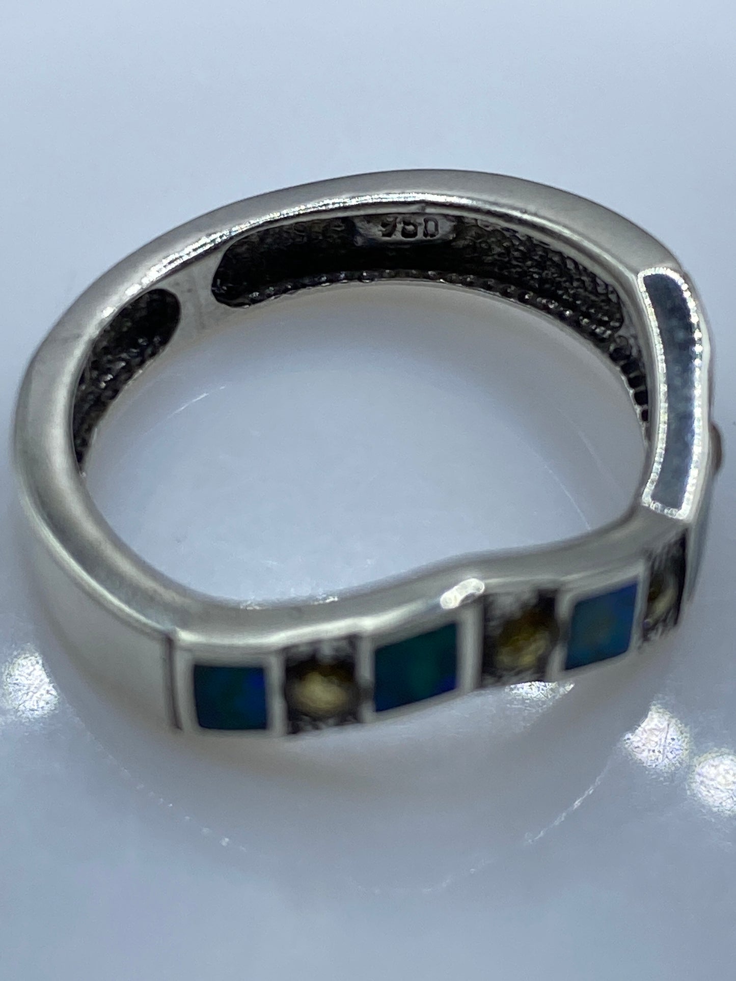 Anillo de Plata .950 Ópalo de Fuego Verde Geométrico — foto 5