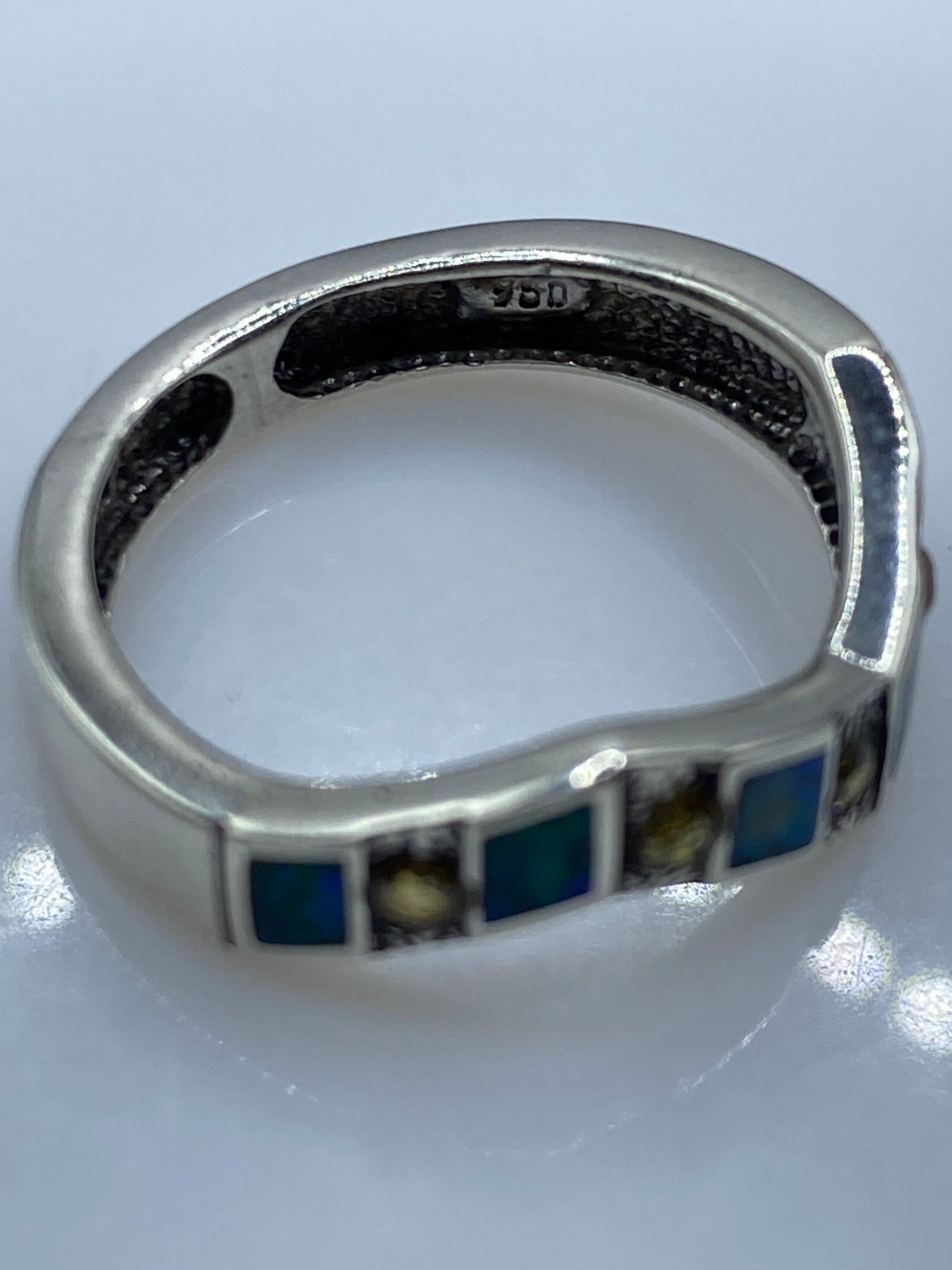 Anillo de Plata .950 Ópalo de Fuego Verde Geométrico — foto 5