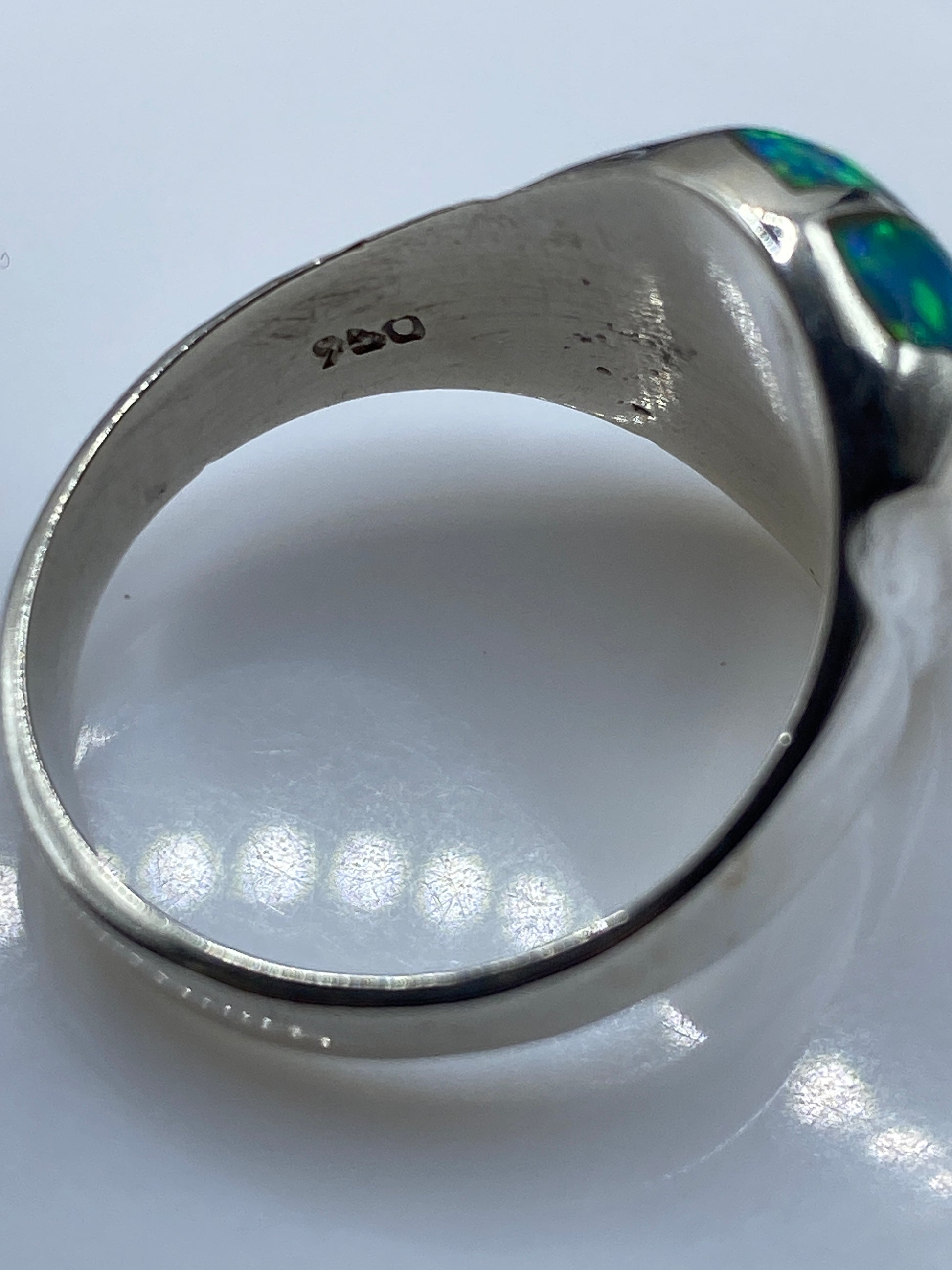 Anillo de Plata .950 Ópalo Fuego Azul Cielo — Hombre — foto 5