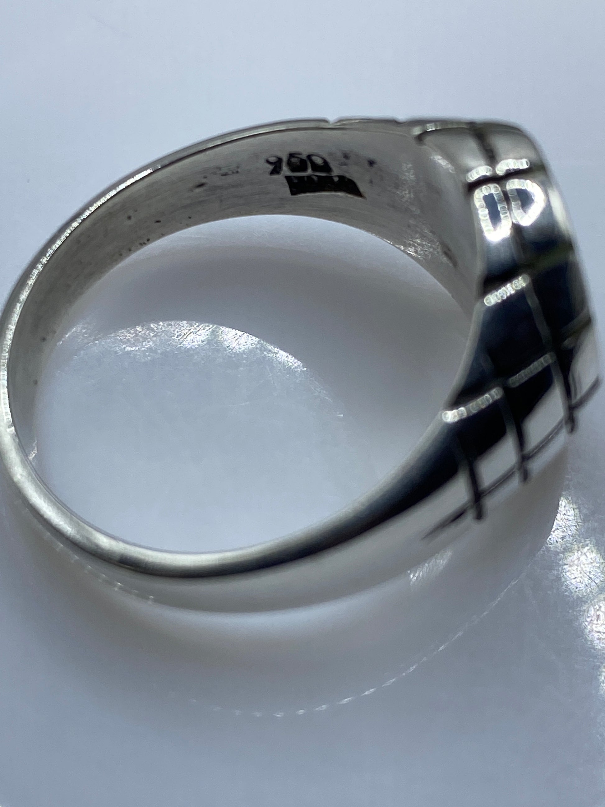 Anillo Plata .950 Ópalo de Fuego Azul Cielo — Solitario Hombre — foto 5