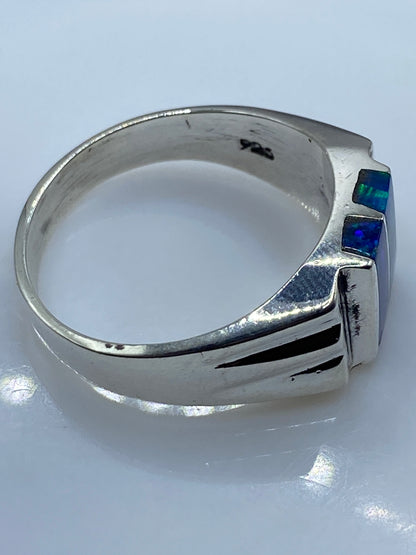 Anillo de Plata Ópalo de Fuego Azul — Geométrico Moderno — foto 5