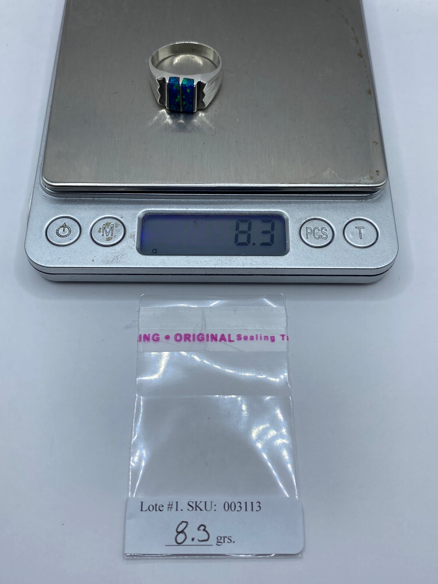 Anillo de Plata Ópalo de Fuego Azul — Geométrico Moderno — foto 6