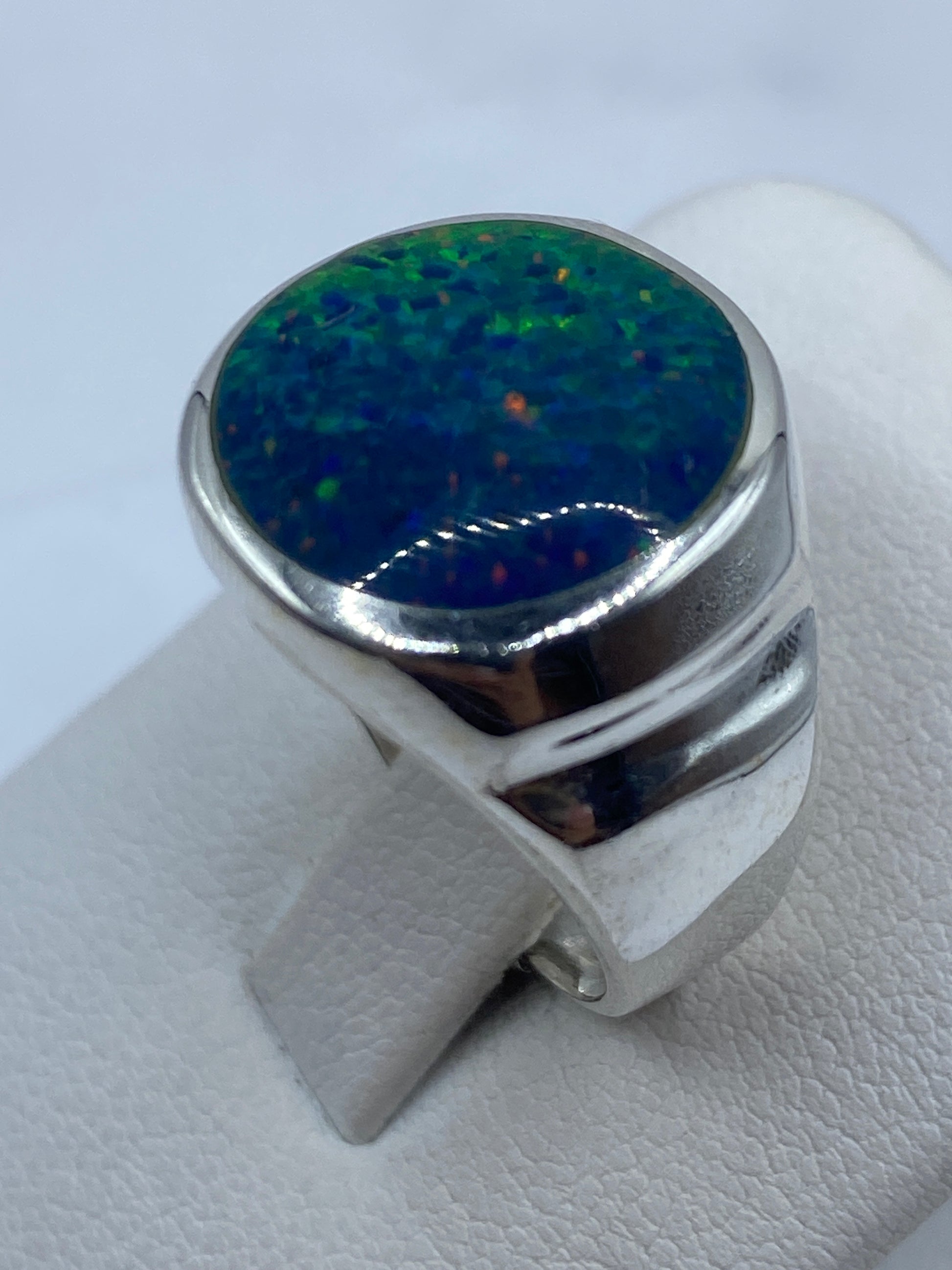 Anillo de Plata .925 Ópalo de Fuego Multicolor — Masivo para Él — foto 3