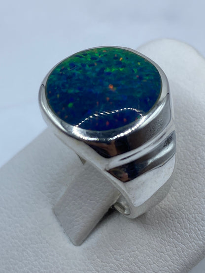 Anillo de Plata .925 Ópalo de Fuego Multicolor — Masivo para Él — foto 3