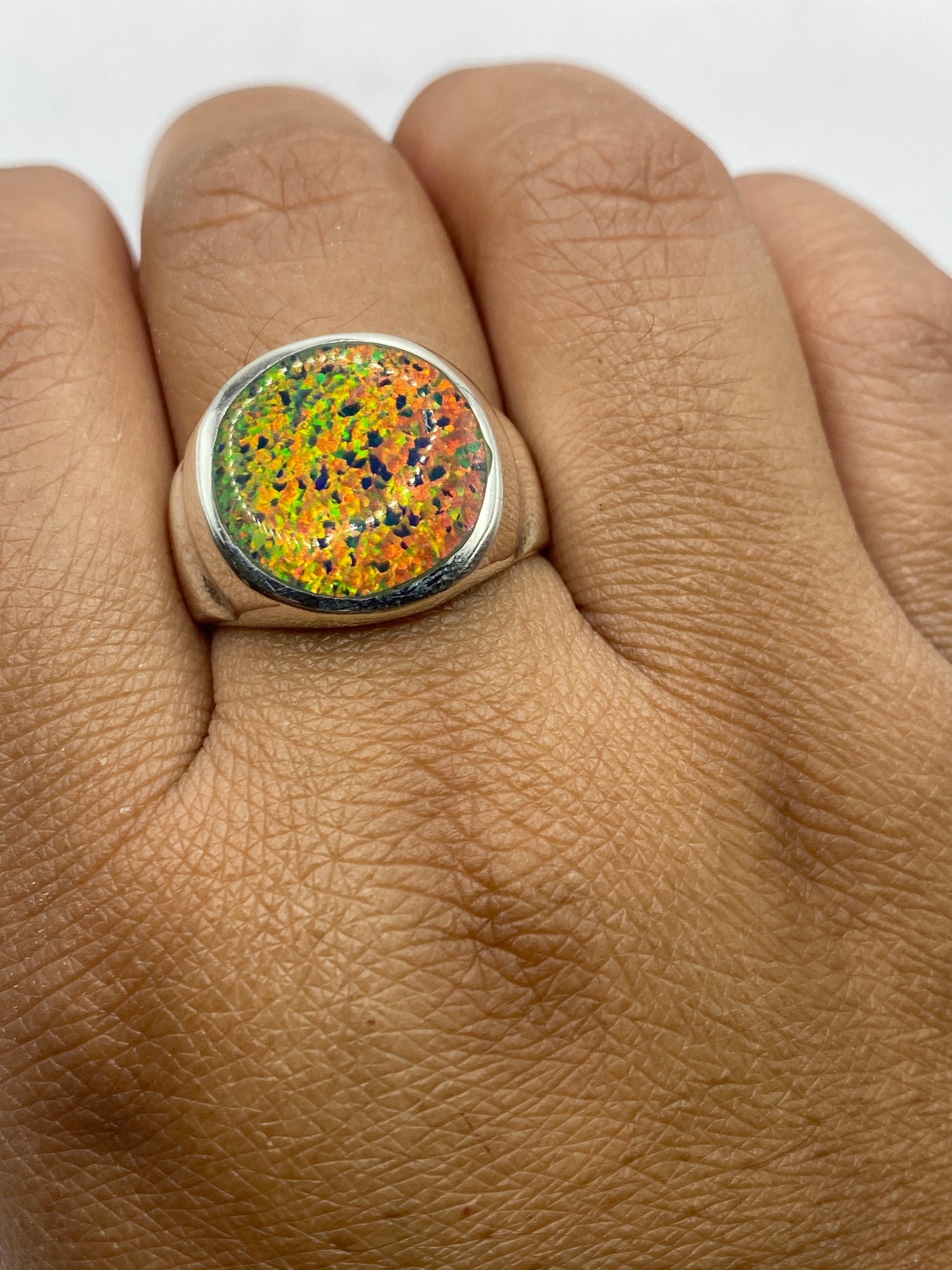 Anillo de Plata .925 Ópalo de Fuego Multicolor — Masivo para Él — foto 4
