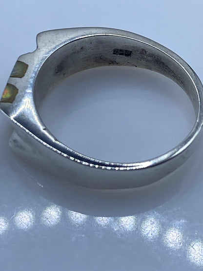 Anillo de Plata Ópalo de Fuego Solitario — Diseño Estructurado — foto 5