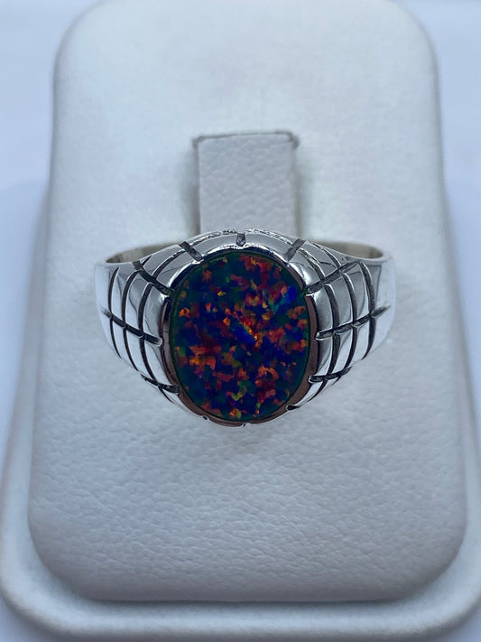 Anillo de Plata .950 con Ópalo de Fuego Azul — Para Él — foto 1