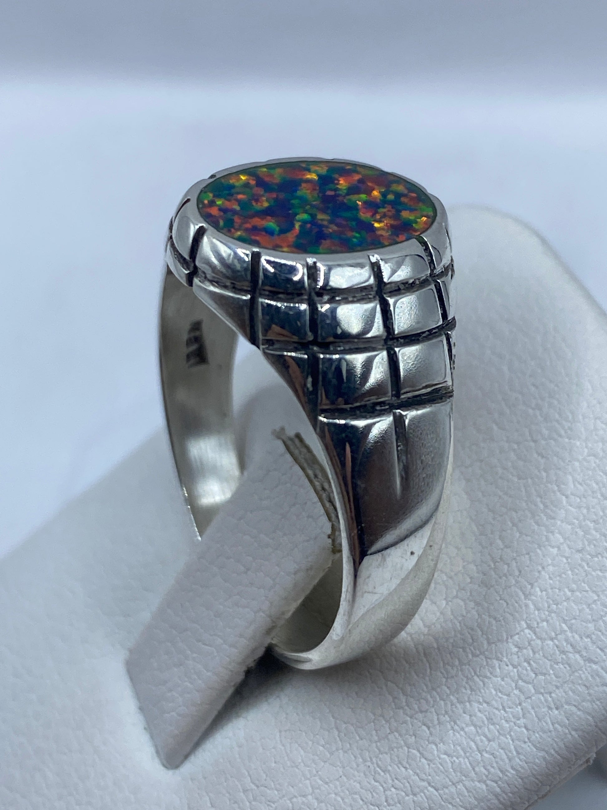 Anillo de Plata .950 con Ópalo de Fuego Azul — Para Él — foto 3