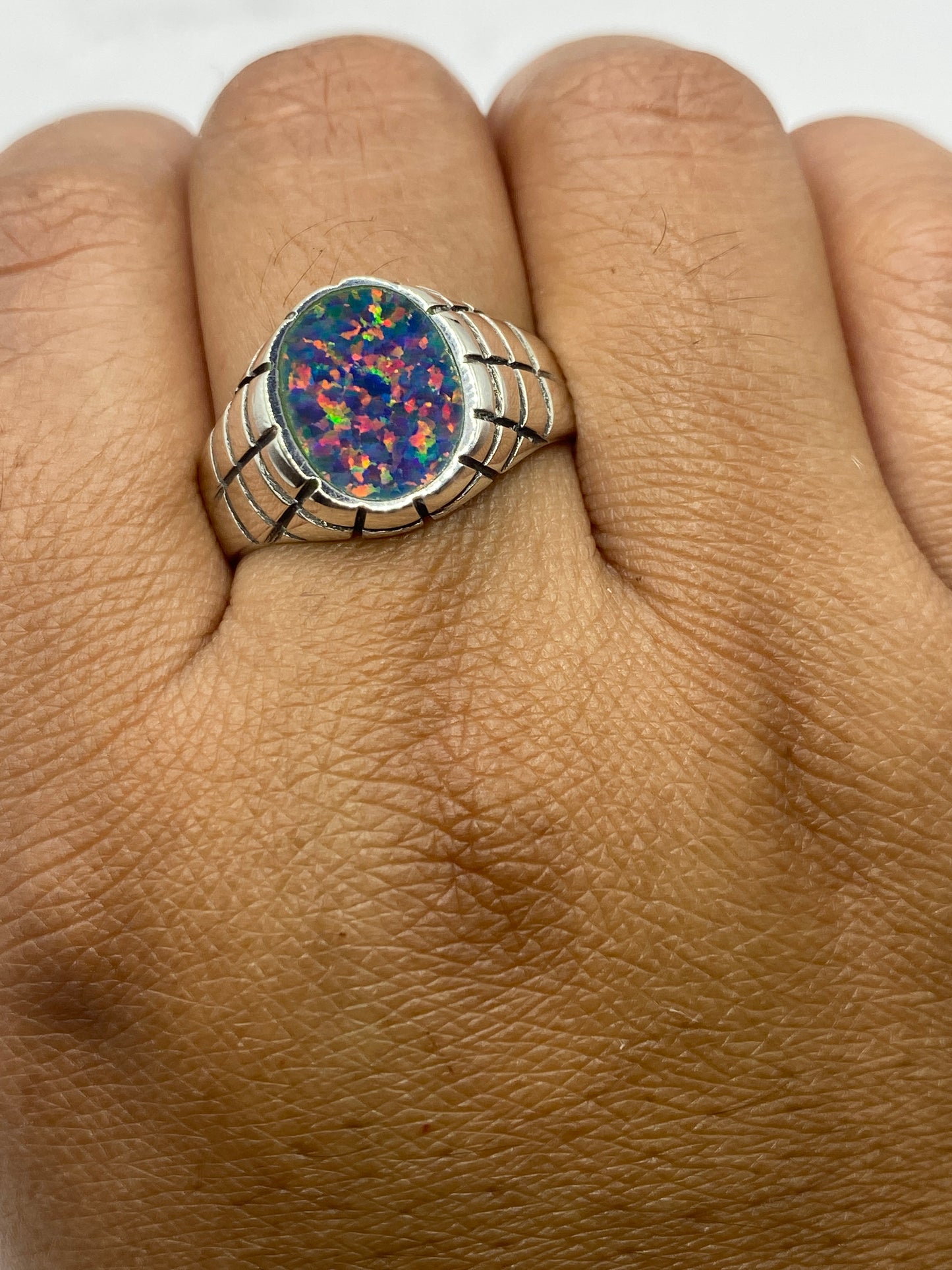 Anillo de Plata .950 con Ópalo de Fuego Azul — Para Él — foto 4