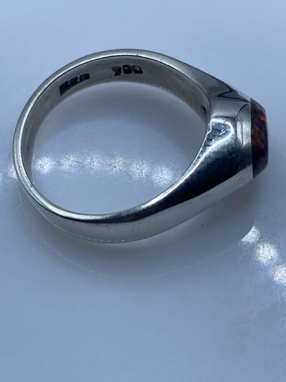 Anillo de Plata Ópalo de Fuego Multicolor — Solitario Elegante — foto 5