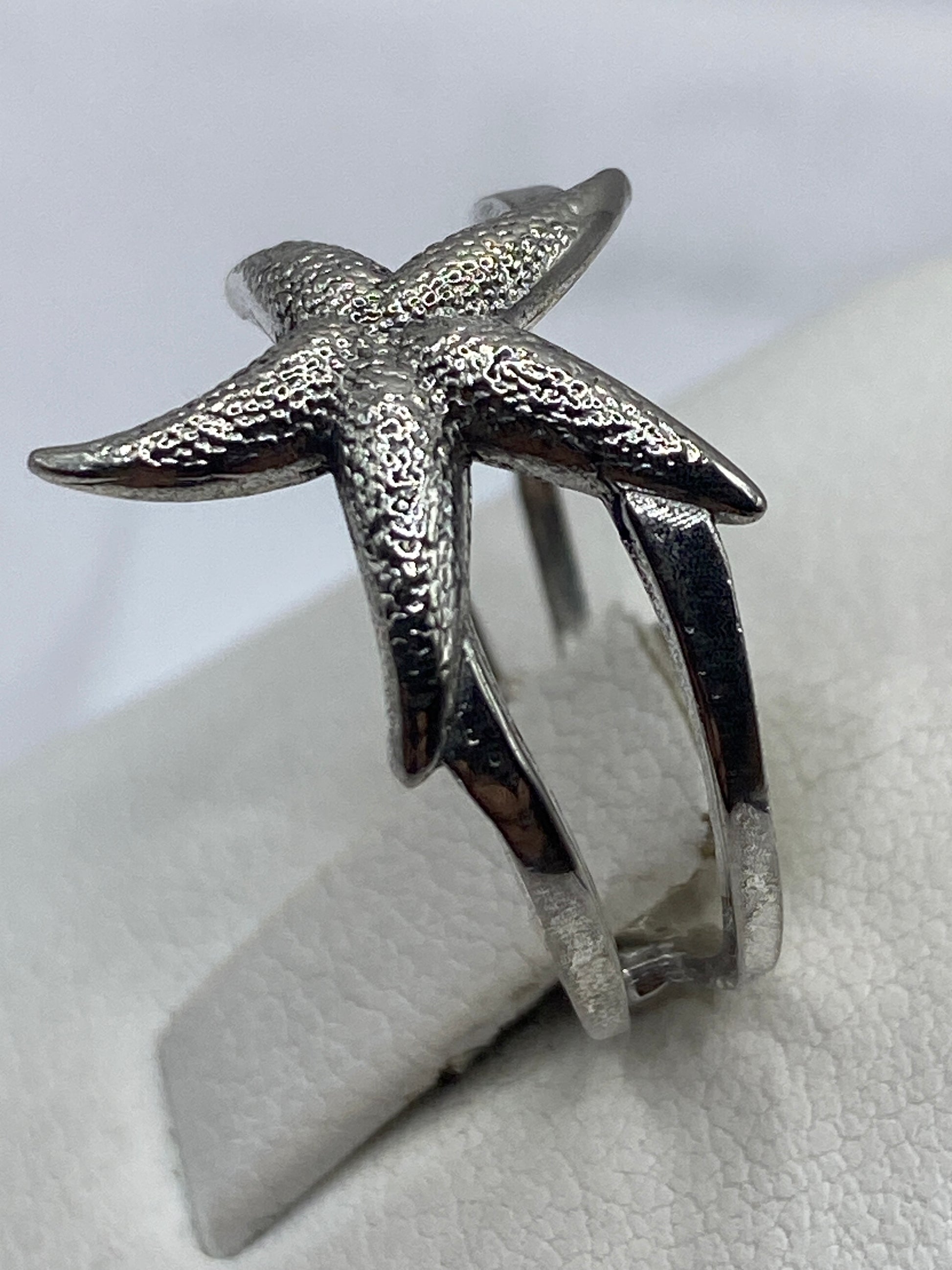 Detalle cercano de la textura grabada de la estrella marina en plata