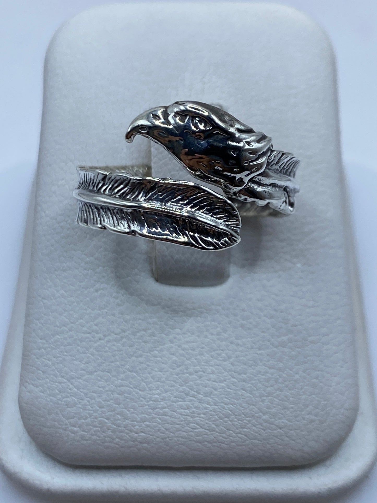 Anillo de plata .925 con cabeza de águila tallada, ajustable, diseño étnico de Taxco