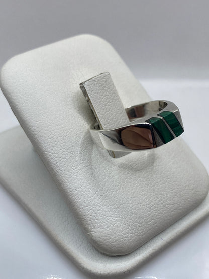 Anillo de Plata Malaquita Verde — Solitario Minimalista — foto 2