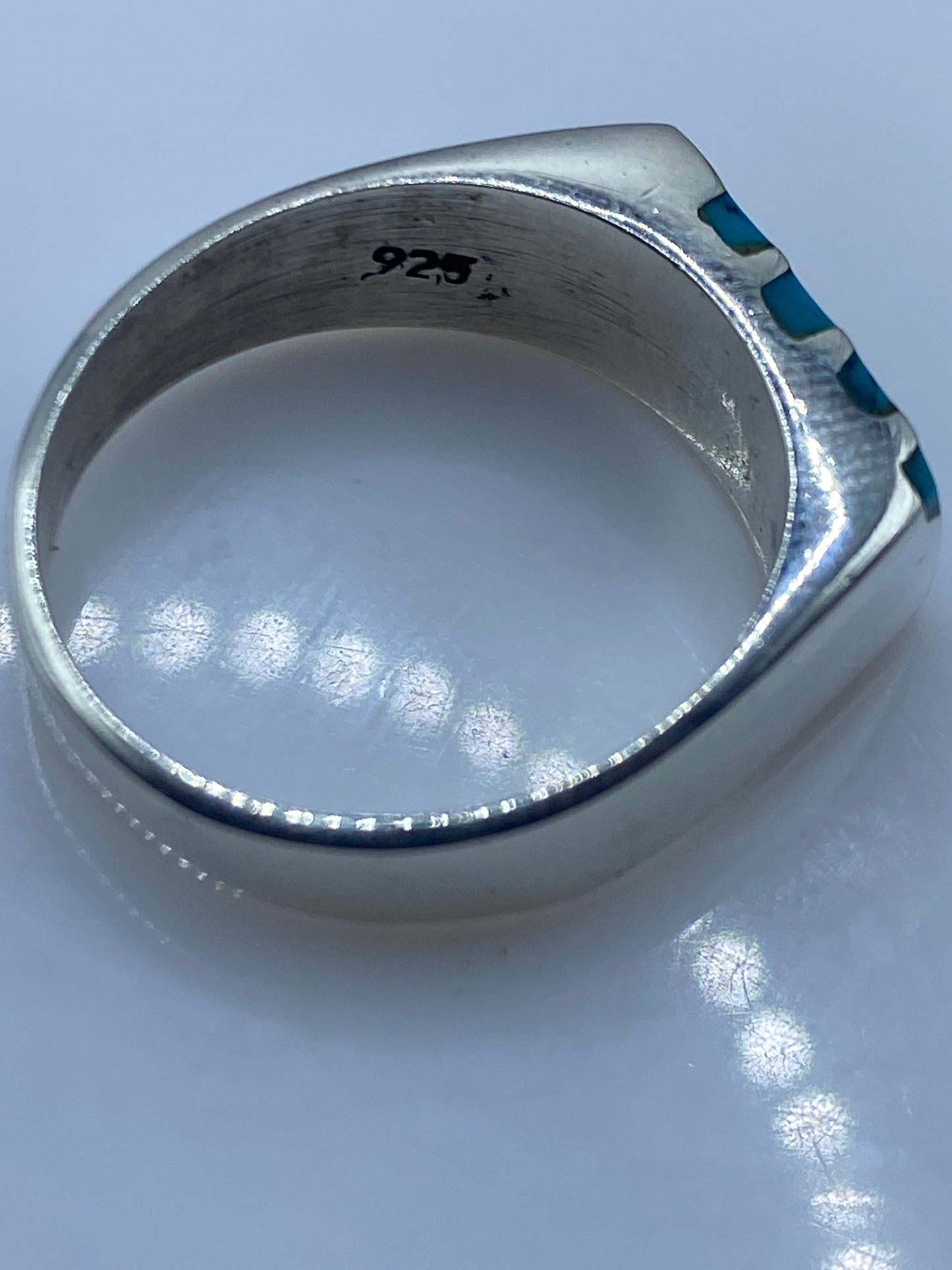 Anillo de Plata Turquesa Azul Cielo — Rayas Geométricas Unisex — foto 5