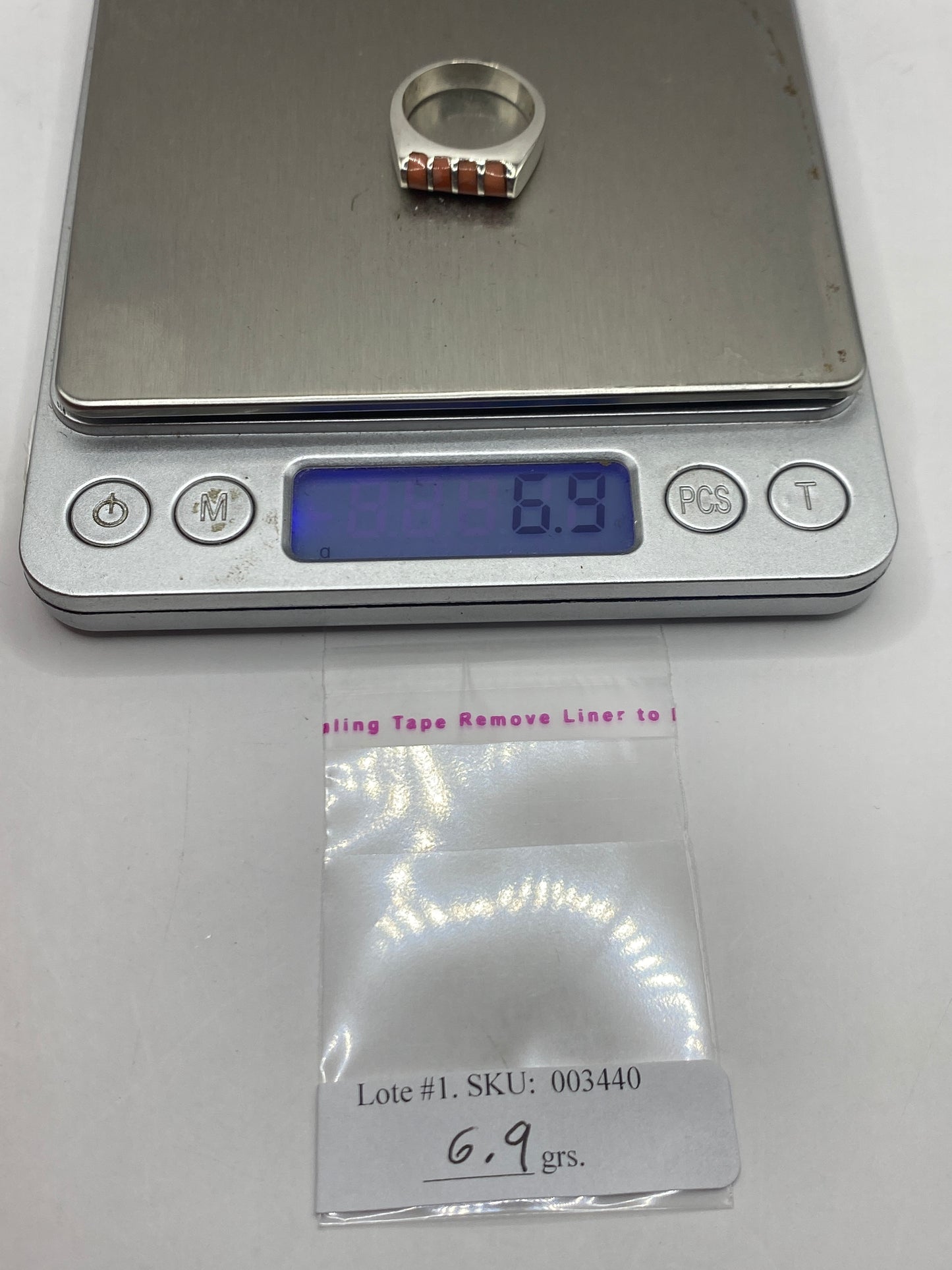 Anillo de Plata con Coral Naranja — Geométrico Artesanal — foto 5