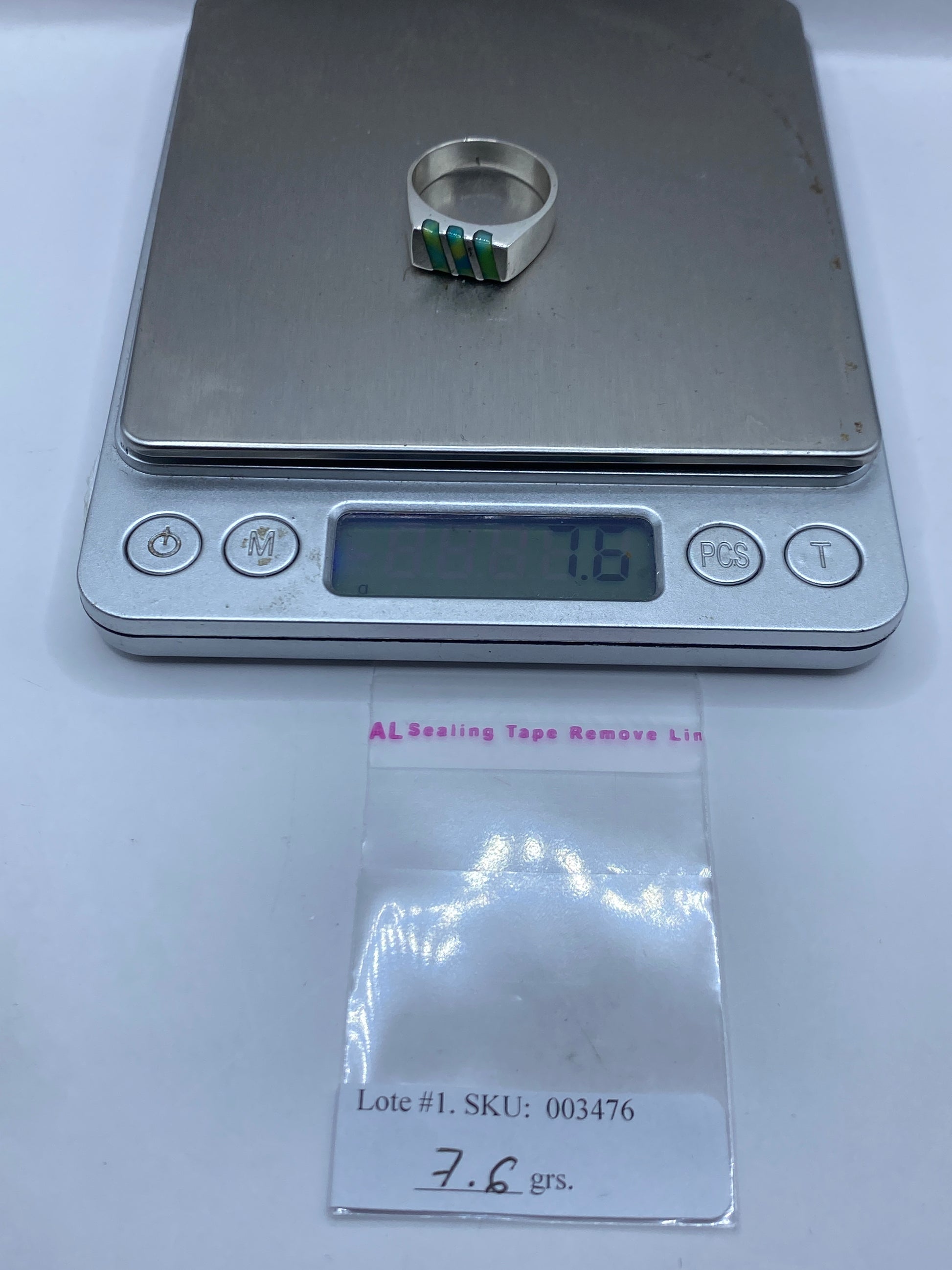 Anillo Plata Bandas Geométricas Piedra Multicolor — Diseño Moderno — foto 6