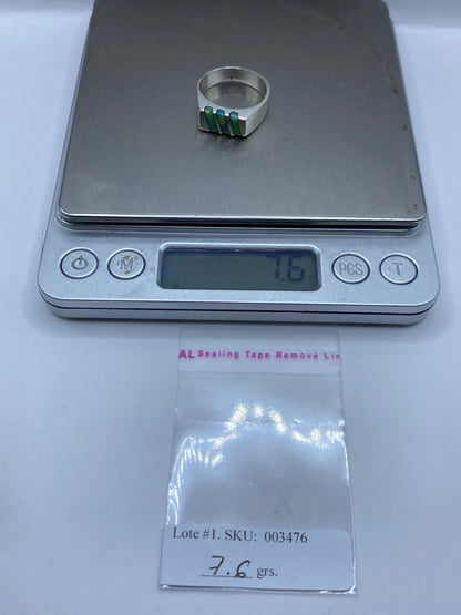 Anillo Plata Bandas Geométricas Piedra Multicolor — Diseño Moderno — foto 6