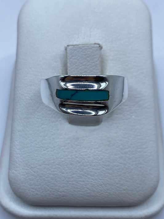 Anillo de plata con turquesa azul cielo, diseño sello minimalista