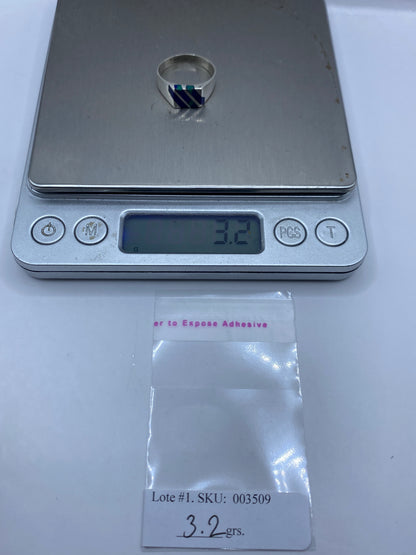 Anillo de Plata Lapislázuli Azul — Bandas Diagonales Etnía — foto 6