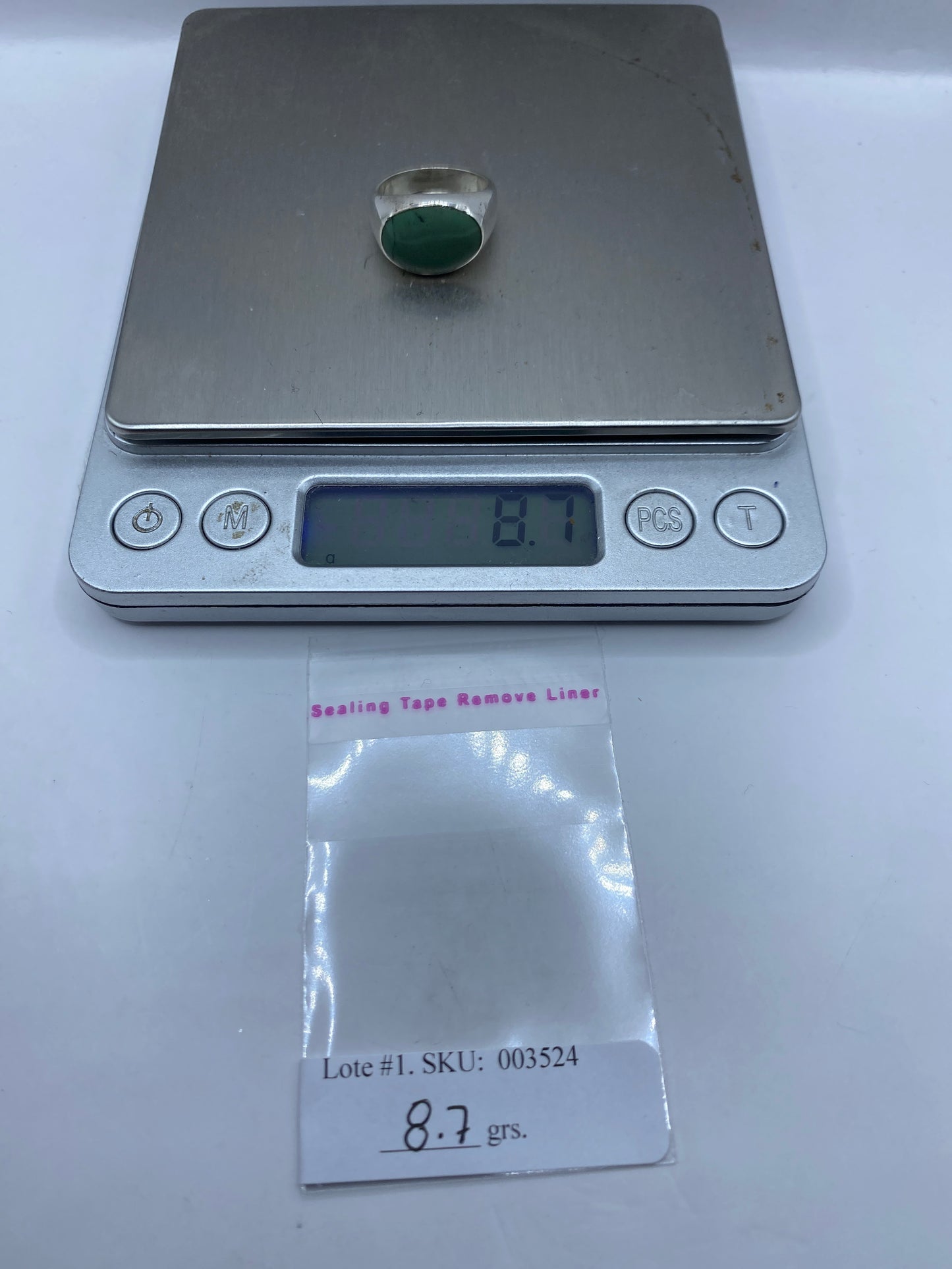 Anillo de Plata con Malaquita Verde Olivo — Solitario Pulido — foto 6