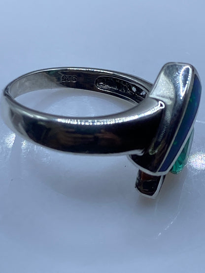 Anillo de Plata Ópalo de Fuego Verde — Diseño Asimétrico Moderno — foto 5