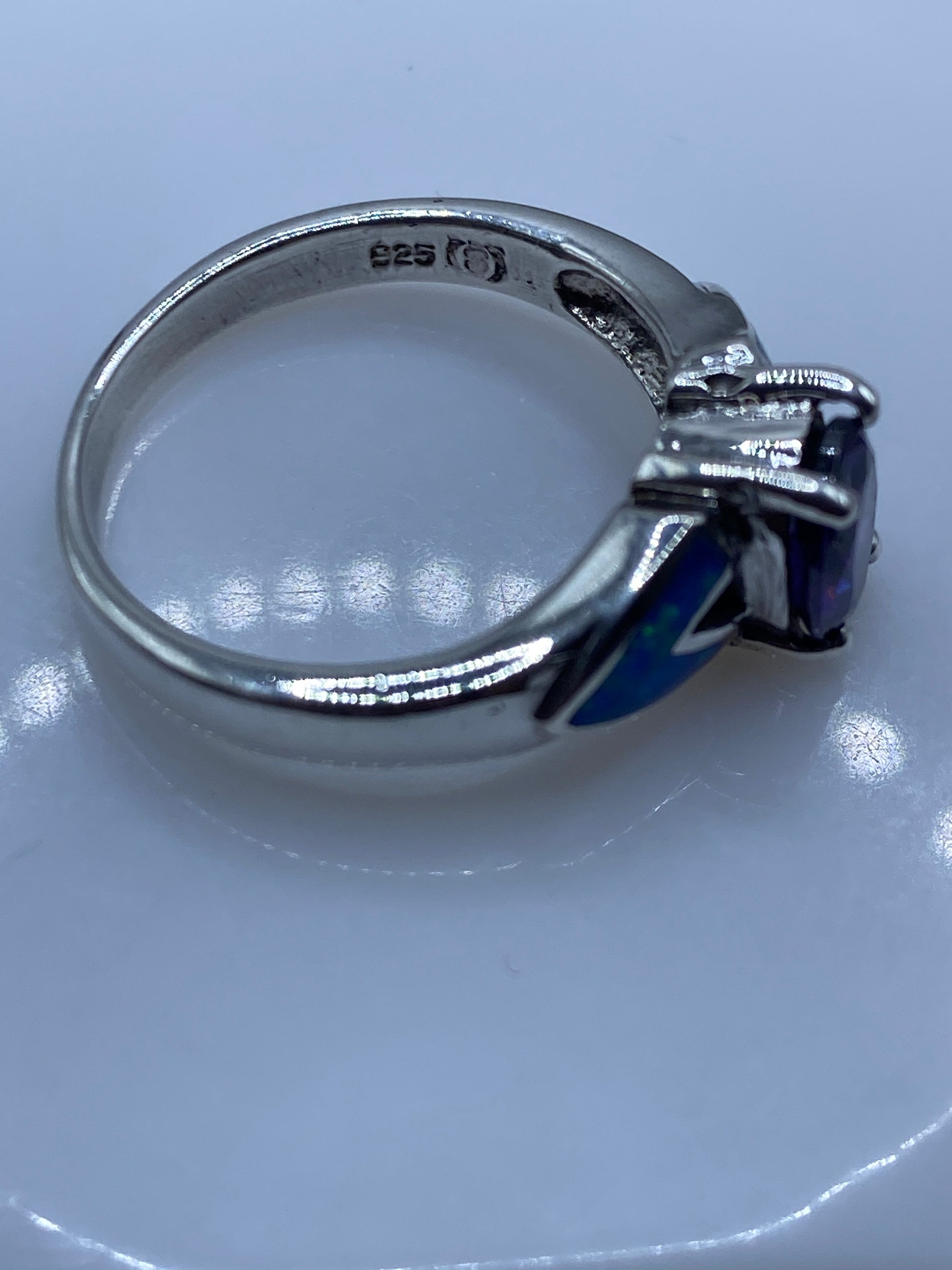 Anillo de Plata Ópalo de Fuego Azul — Engaste Solitario — foto 5