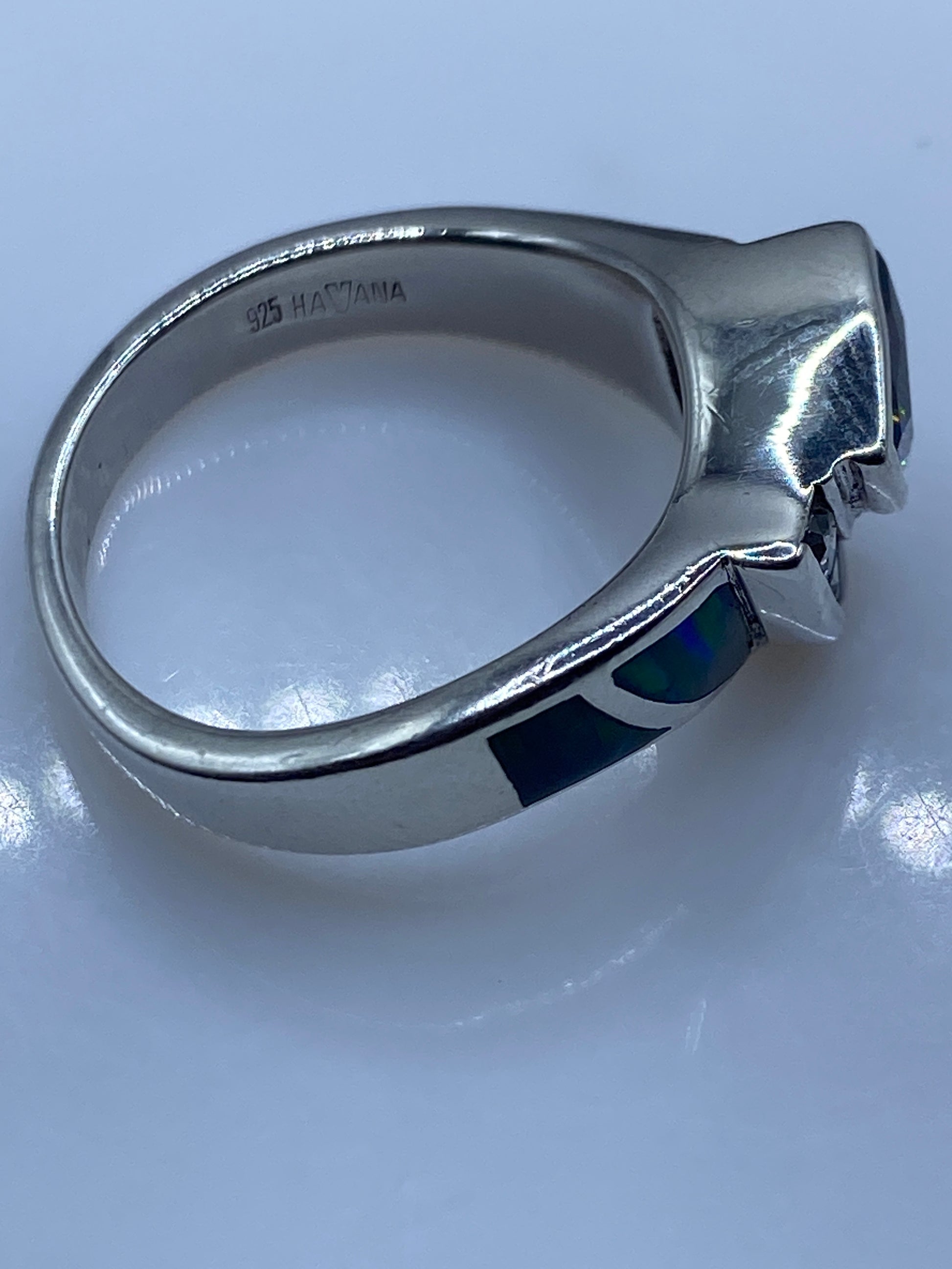 Anillo Plata Ópalo de Fuego Azul — Diseño Geométrico — foto 5