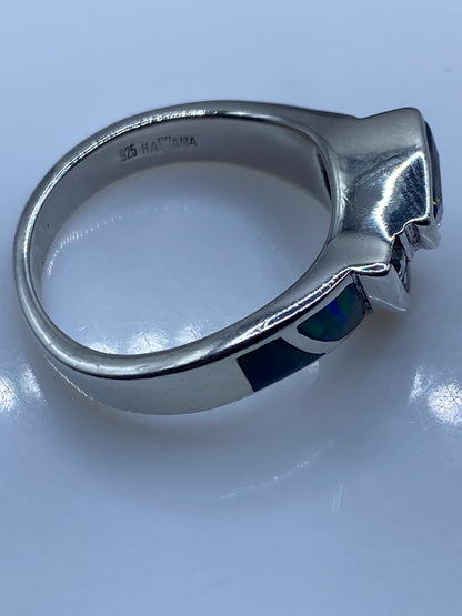 Anillo Plata Ópalo de Fuego Azul — Diseño Geométrico — foto 5
