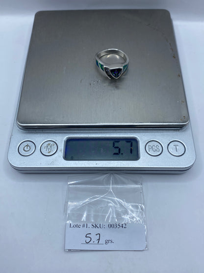 Anillo Plata Ópalo de Fuego Azul — Diseño Geométrico — foto 6