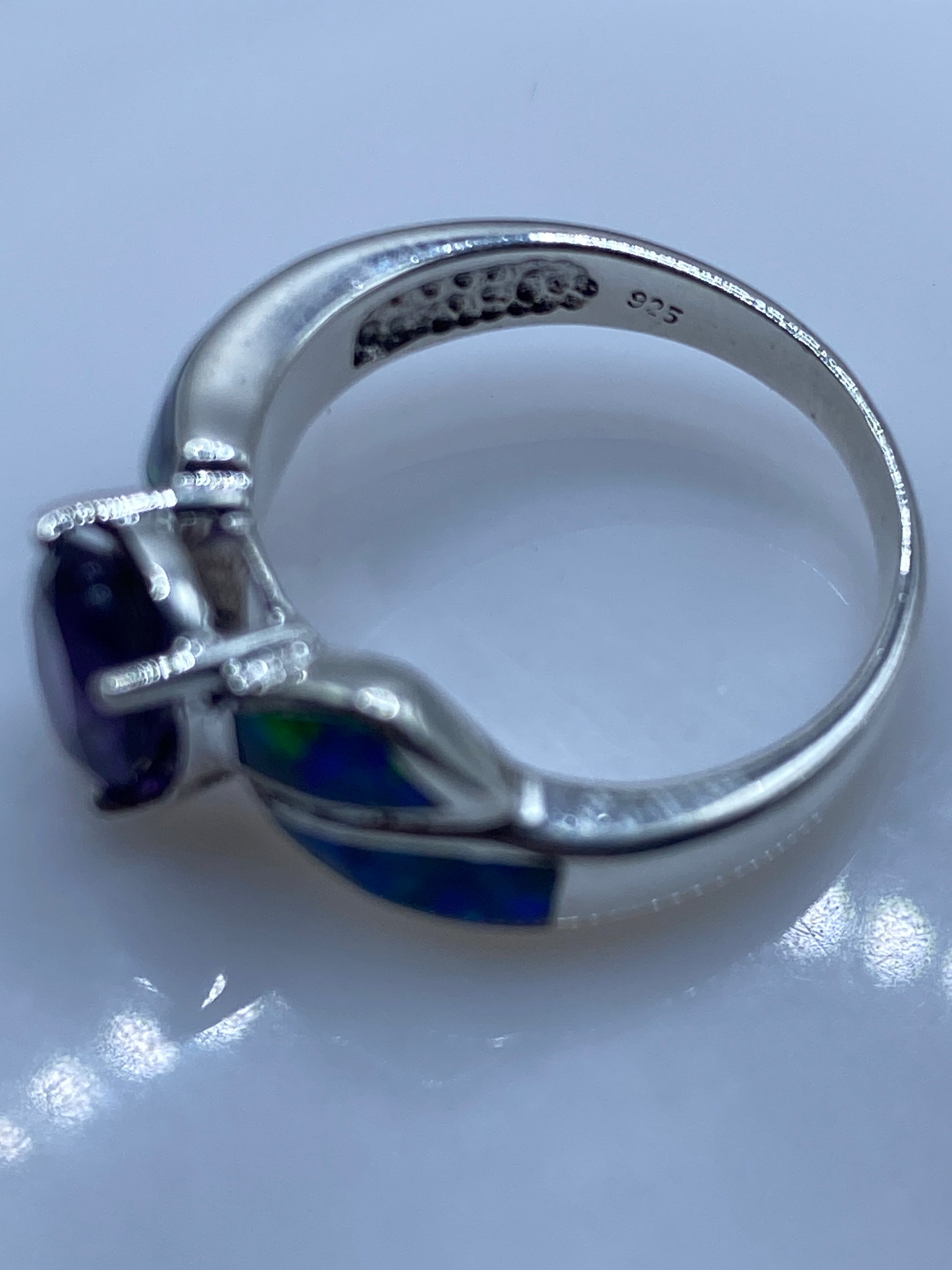 Anillo de Plata Ópalo de Fuego Azul — Alas Asimétrico — foto 5