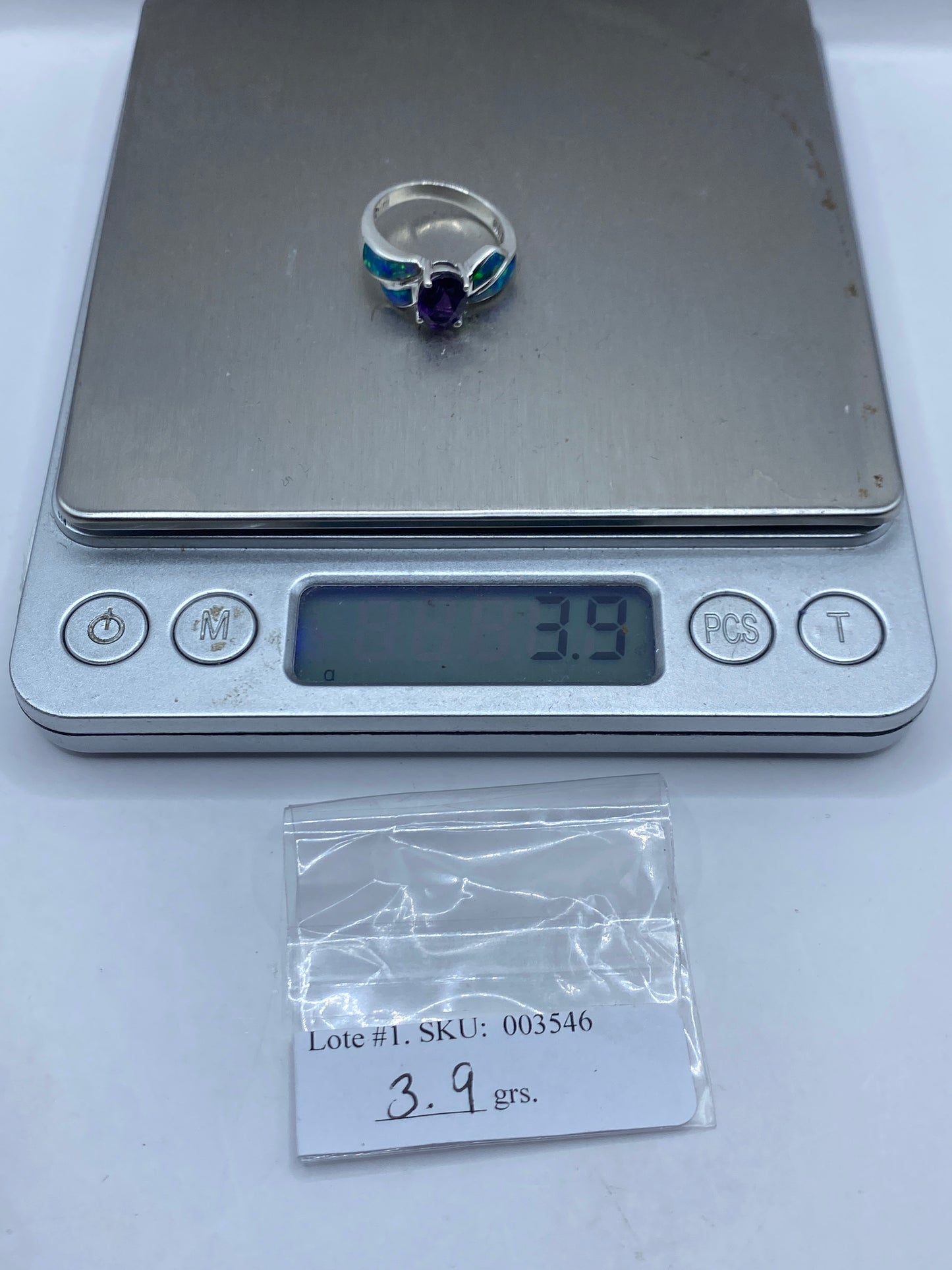 Anillo de Plata Ópalo de Fuego Azul — Alas Asimétrico — foto 6