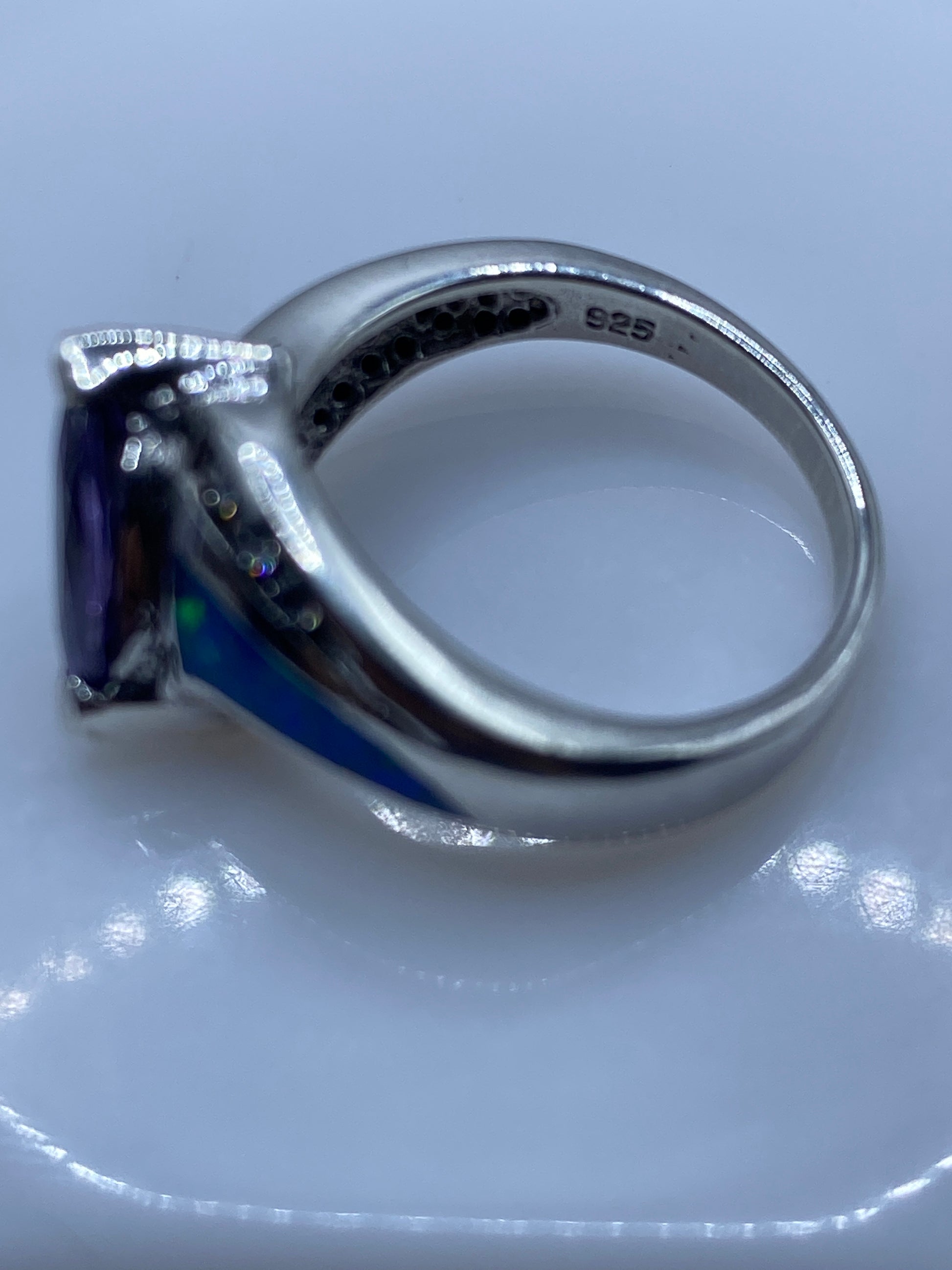 Anillo de Plata Ópalo de Fuego Azul — Coctel Único — foto 5