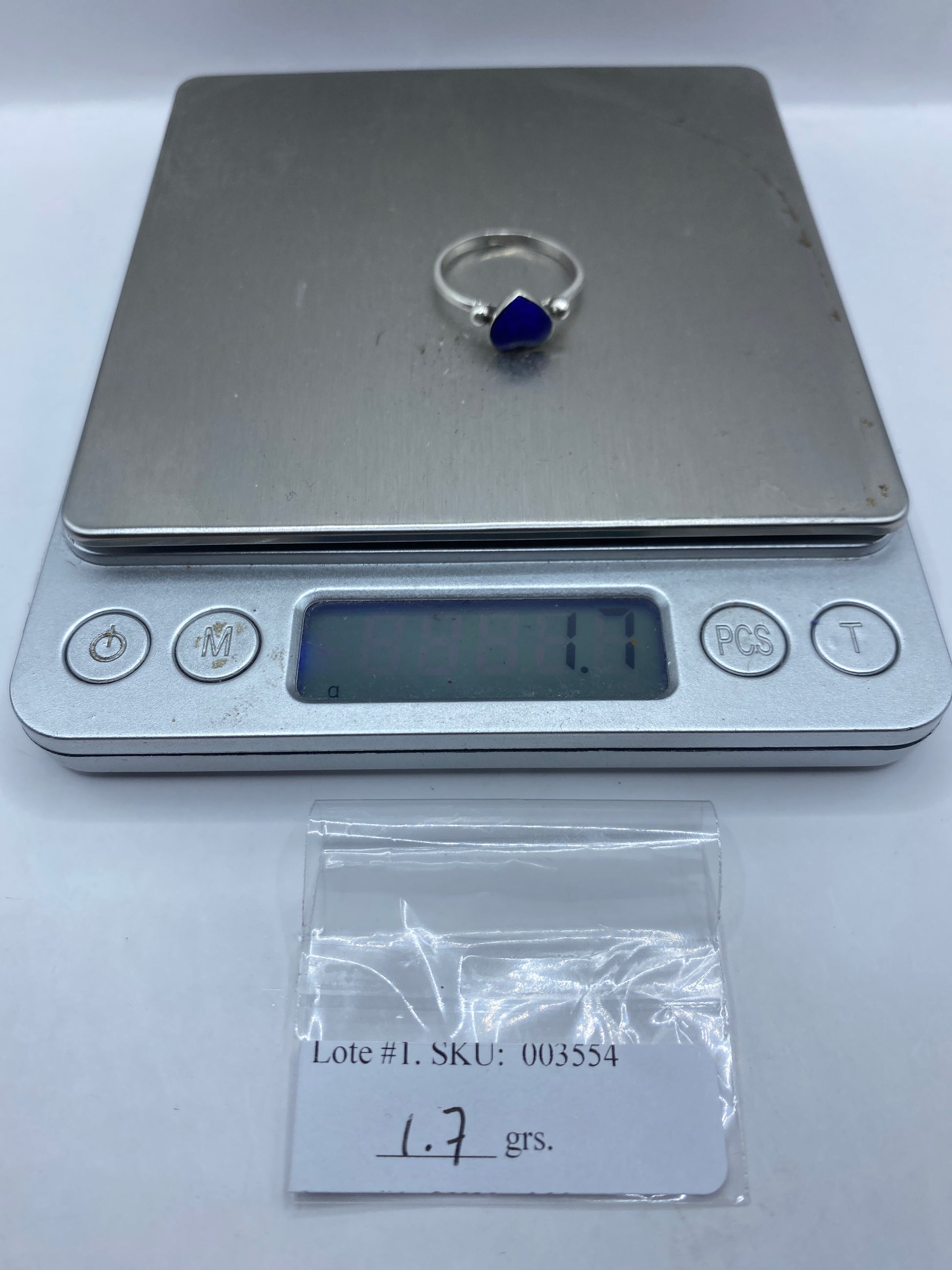 Anillo Solitario Corazón Plata .950 Piedra Azul — foto 6
