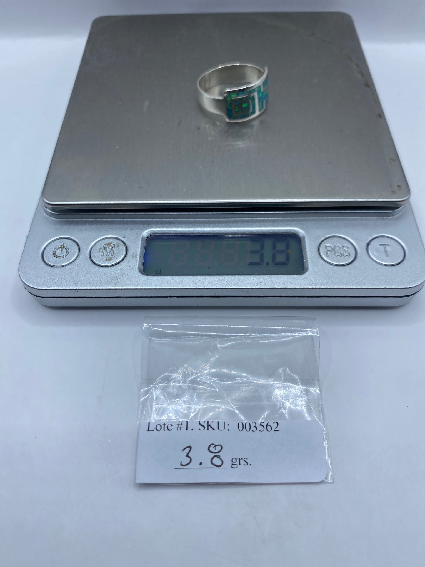 Anillo de Plata Ópalo de Fuego Azul Cielo — Banda Geométrica — foto 6