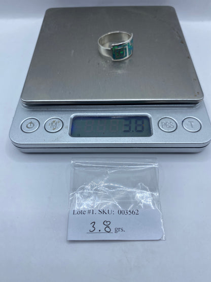 Anillo de Plata Ópalo de Fuego Azul Cielo — Banda Geométrica — foto 6