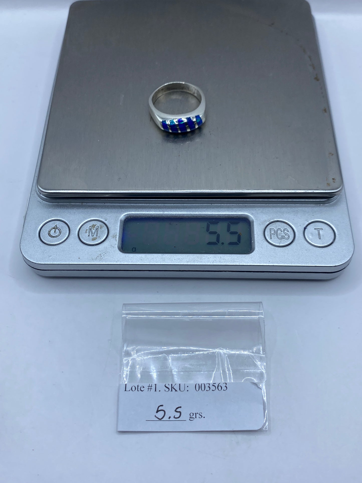 Anillo de Plata .950 Ópalo de Fuego Azul — Diseño Moderno Unisex — foto 6