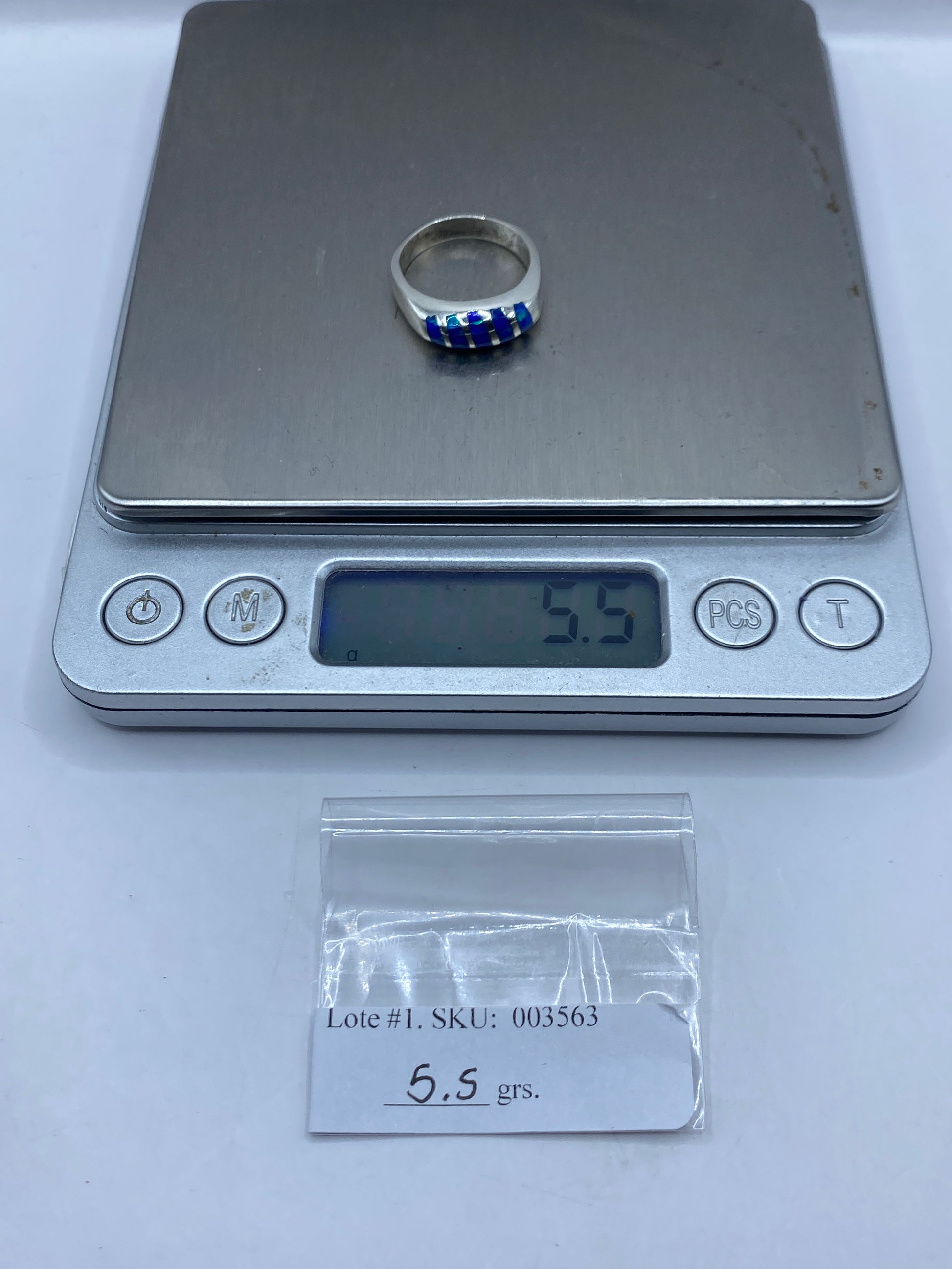 Anillo de Plata .950 Ópalo de Fuego Azul — Diseño Moderno Unisex — foto 6